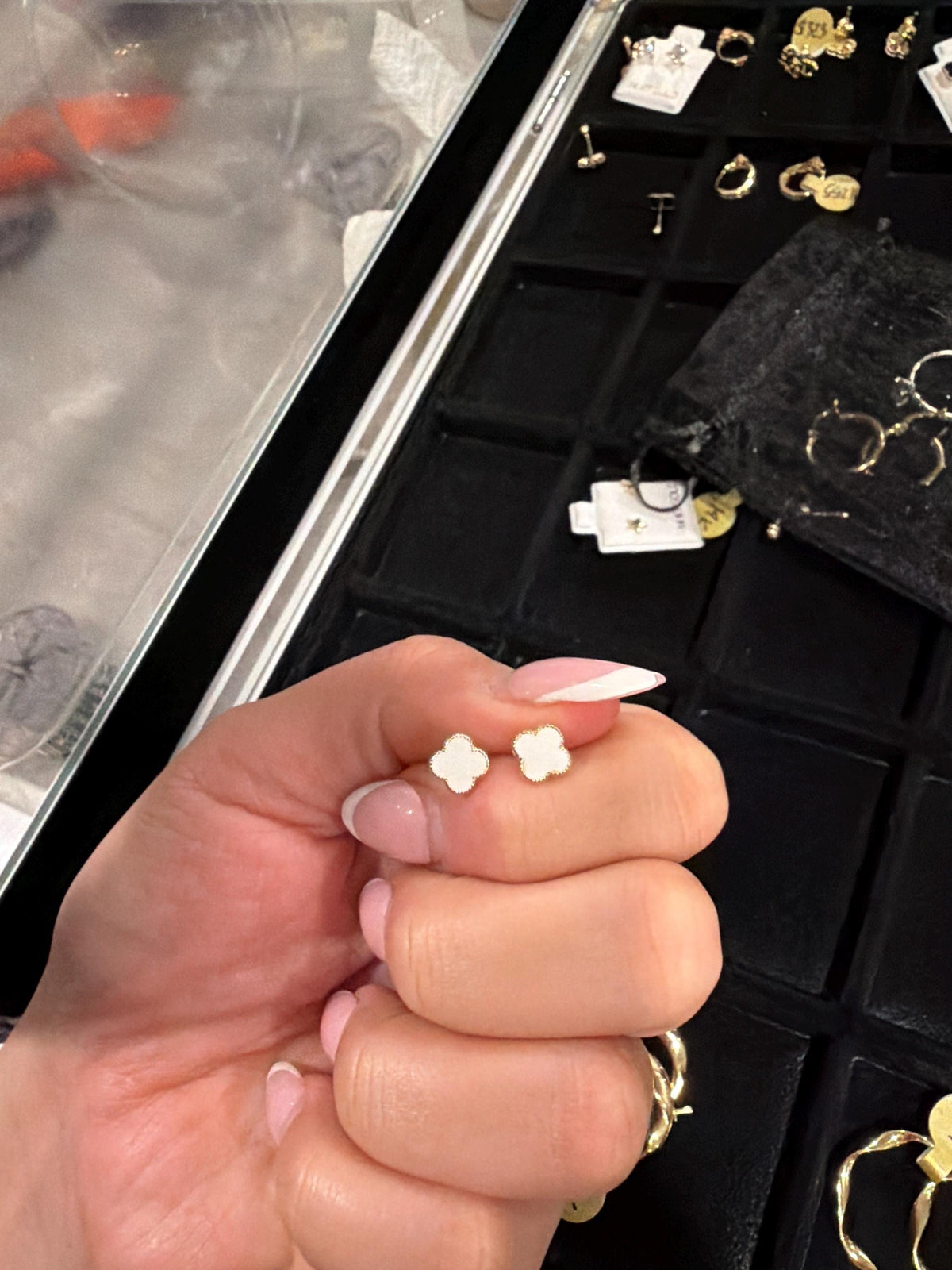 White flower screw on earrings