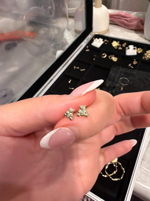 Bear screw on earrings 14k gold