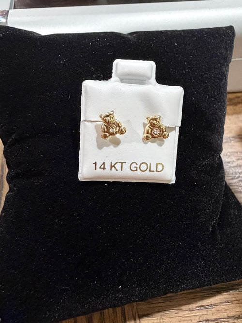 Bear screw on earrings 14k gold